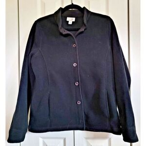 L. L. Bean M Fleece Jacket Women Size M‎ Black Long Sleeve Pockets Button Up